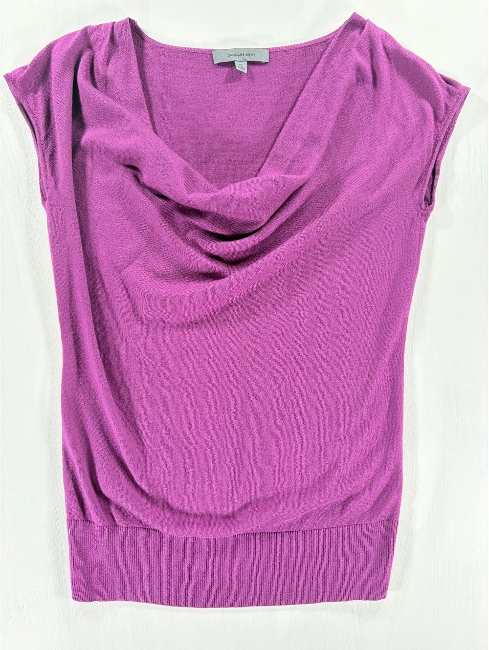 Classiques Entier Purple Cowl Neck Cap Sleeve Cashmere Silk Blend Sweater Top